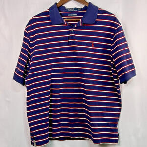 Polo Ralph Lauren Polo Shirt Mens XLarge Navy Burgundy White Stripes Performance